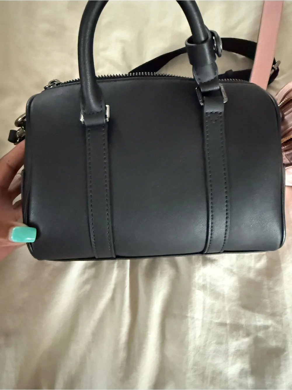 Black Leather Mini Duffel Crossbody Bag